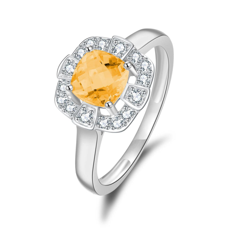SS CITRINE AND CUBIC ZIRCONIA RING
