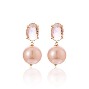 PINK CRYSTAL DANGLE EARRINGS WITH IMI PEARL PINK CRYSTAL DANGLE EARRINGS WITH IMI PEARL