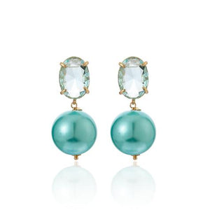 PALE TEAL CRYSTAL WITH IMI PEARL EARRINGS PALE TEAL CRYSTAL WITH IMI PEARL EARRINGS