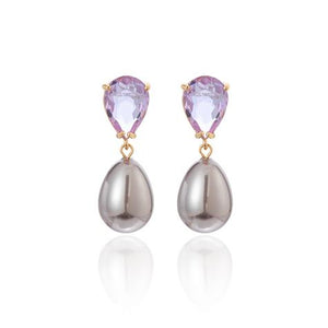 LAVENDER PEAR CRYSTAL IMI PEARL EARRINGS LAVENDER PEAR CRYSTAL IMI PEARL EARRINGS