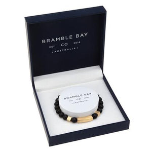 BLACK AGATE & MATTE GOLD MENS BRACELET BLACK AGATE & MATTE GOLD MENS BRACELET