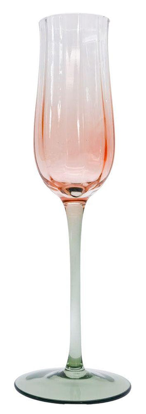 TULIP CHAMPAGNE GLASS PINK & GREEN SET OF 2 TULIP CHAMPAGNE GLASS PINK & GREEN SET OF 2