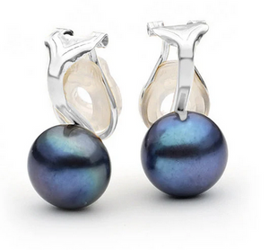 STERLING SILVER BLACK DYED FRESHWATER CLIP ON EARRING STERLING SILVER BLACK DYED FRESHWATER CLIP ON EARRING