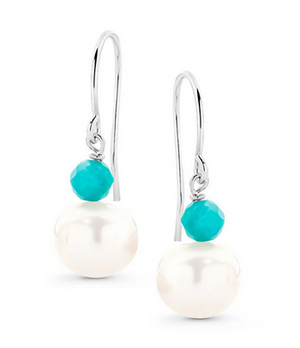 STERLING SILVER FRESWATER PEARL & AMAZONITE EARRINGS STERLING SILVER FRESWATER PEARL & AMAZONITE EARRINGS