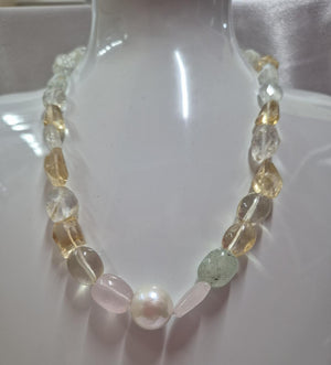 STERLING SILVER PEARL AND GEMSTONE NECKLACE STERLING SILVER PEARL AND GEMSTONE NECKLACE