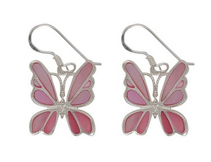 STERLING SILVER AND PINK MOTHER OF PEARL BUTTERFLY EARRINGS STERLING SILVER AND PINK MOTHER OF PEARL BUTTERFLY EARRINGS