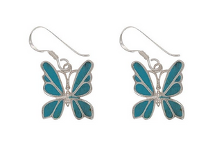 STERLING SILVER AND TURQUOISE BUTTERFLY EARRINGS STERLING SILVER AND TURQUOISE BUTTERFLY EARRINGS
