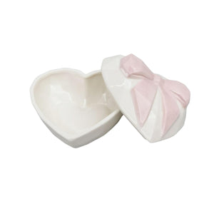 Bow & Heart Trinket Box Pink & White 9cm Bow & Heart Trinket Box Pink & White 9cm