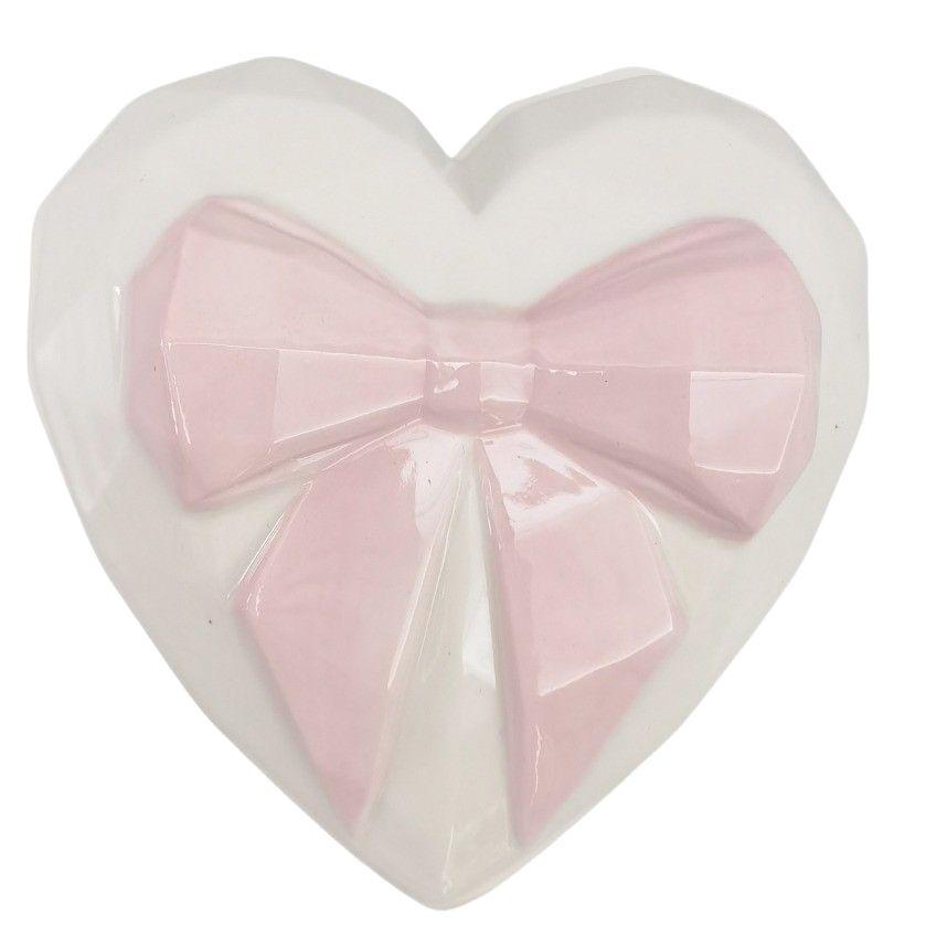 Bow & Heart Trinket Box Pink & White 9cm