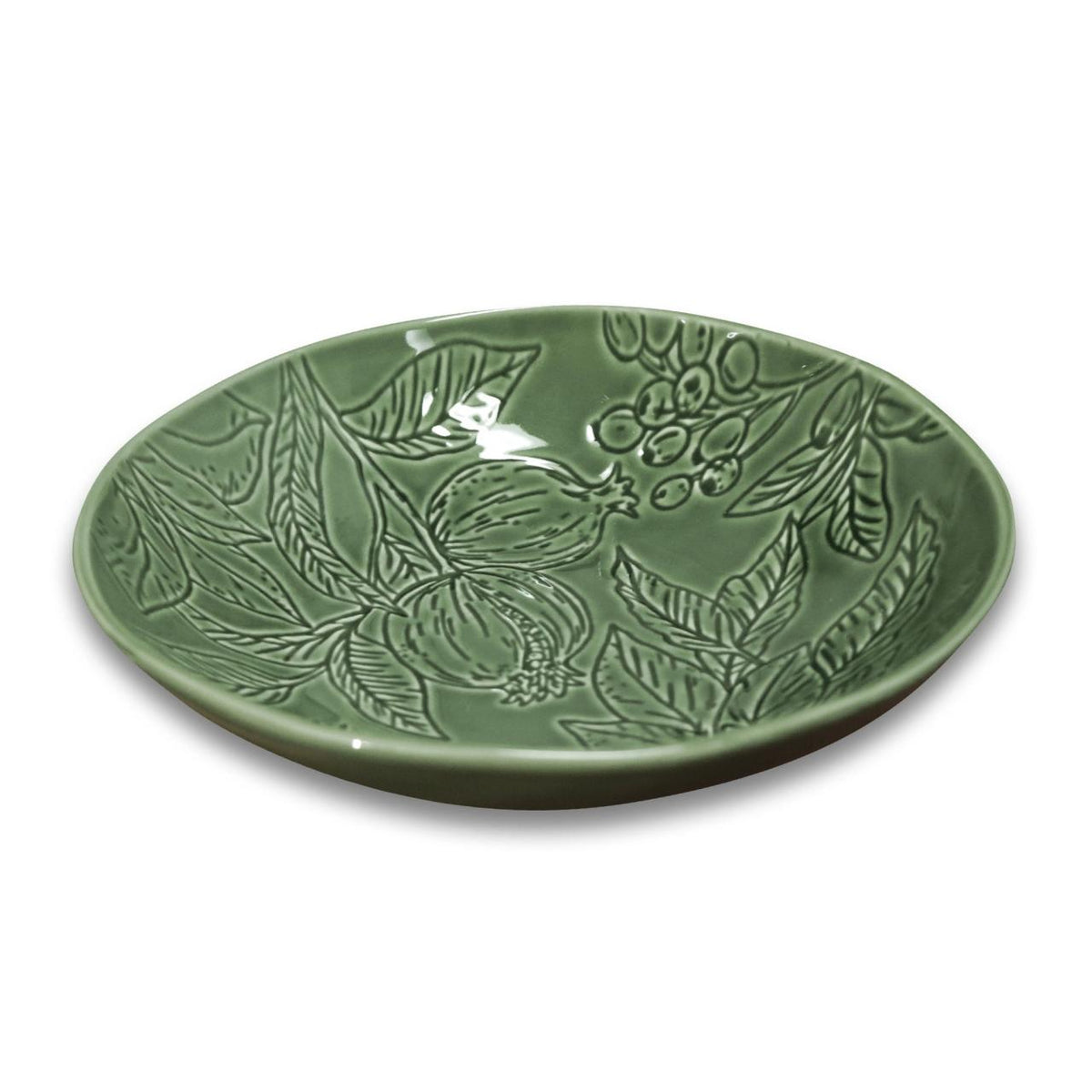 POINSETTIA GREEN ENGRAVED BOWL D28X7CM