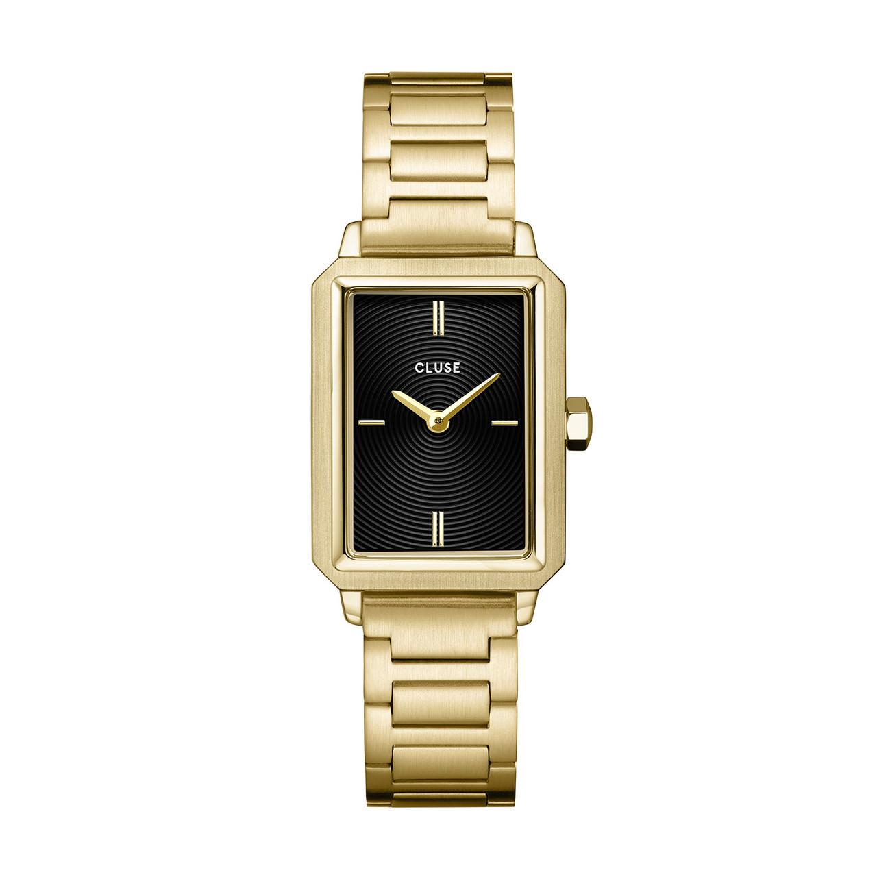 Fluette Black Circular Texture Dial/Gold Link