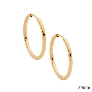 24mm stainless steel hoop earrings with IP gold plating. 24mm stainless steel hoop earrings with IP gold plating.
