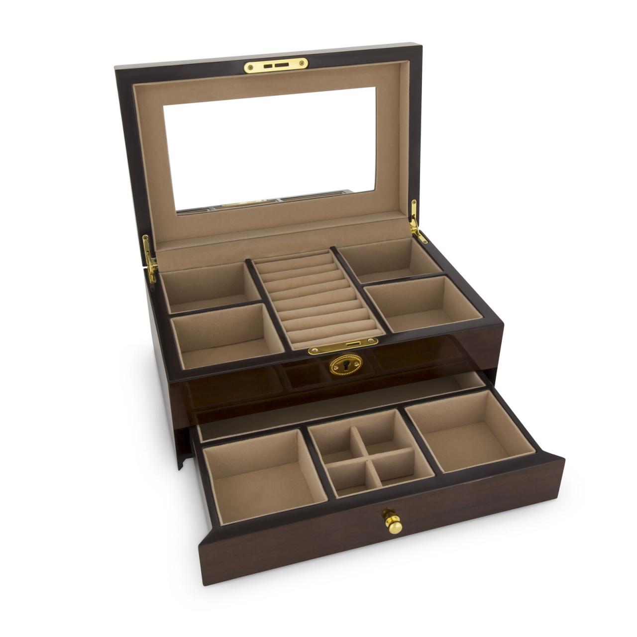 Single Drawer Jewellery Box With Walnut Veneer 28x18.5x12cm