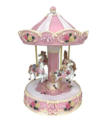 RESIN CAROUSEL 4 HORSES PINK