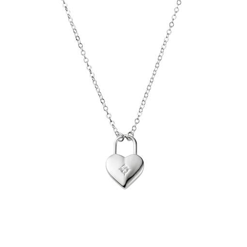 SS GP CZ HEART PADLOCK NECKLACE