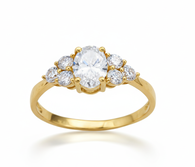 9CT YG OVAL AND ROUND CLUSTER LGD RING
