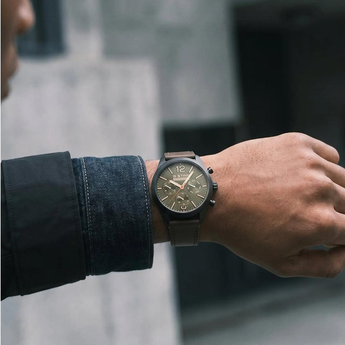 G-STAR ORIGINALS BROWN LEATHER GREEN FACE