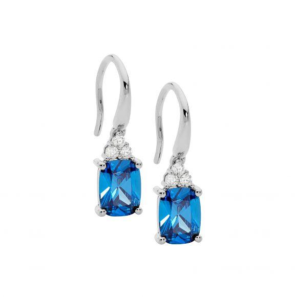 SS BLUE & WHITE CZ DROP EARRINGS