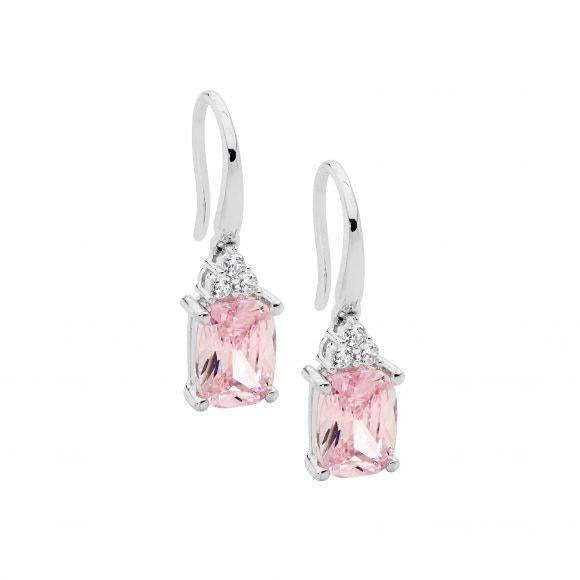 SS PINK AND WHITE CZ DROP EARRINGS