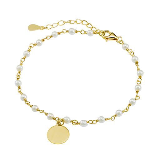 SS GP PEARL BRACELET WITH ENGRAVABLE DISC