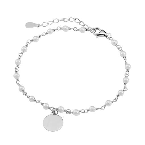 SS PEARL BRACELET WITH ENGRAVABLE DISC