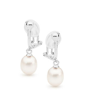 STERLING SILVER FRESHWATER PEARL CLIP ON DANGLE EARRING STERLING SILVER FRESHWATER PEARL CLIP ON DANGLE EARRING