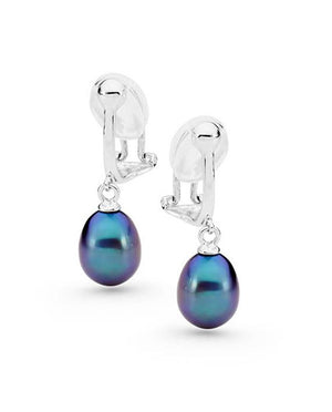 STERLING SILVER BLACK FRESHWATER PEARL CLIP ON EARRINGS STERLING SILVER BLACK FRESHWATER PEARL CLIP ON EARRINGS
