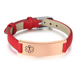 RED LEATHER MEDI ALERT BRACELET RED LEATHER MEDI ALERT BRACELET