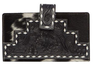 COWHIDE SLIM BUTTON WALLET BLACK AND WHITE COWHIDE SLIM BUTTON WALLET BLACK AND WHITE
