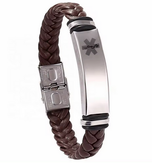 MEDIC ALERT BROWN LEATHER BRACELET MEDIC ALERT BROWN LEATHER BRACELET