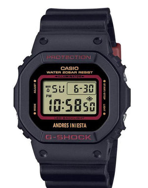 CASIO is proud to collaborate with Andrés Iniesta, known as one of the greatest midfielders of all time, on a signature watch that captures his impressive achievements and valiant figure in every aspect of its design. We begin with the DW-5600, a G-SHOCK icon, and introduce bio-based resin for the black bezel and band accented with dark red, Iniesta’s signature colour. The number “8” is laser engraved on the button at the 8 o’clock position in a nod to his famous jersey number. CASIO is proud to collaborate with Andrés Iniesta, known as one of the greatest midfielders of all time, on a signature watch that captures his impressive achievements and valiant figure in every aspect of its design. We begin with the DW-5600, a G-SHOCK icon, and introduce bio-based resin for the black bezel and band accented with dark red, Iniesta’s signature colour. The number “8” is laser engraved on the button at the 8 o’clock position in a nod to his famous jersey number.
