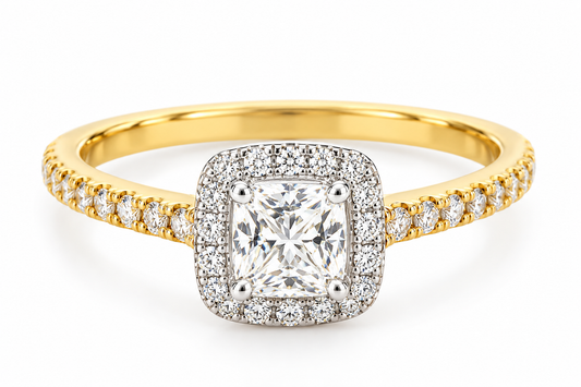 18CT Y/W DIAMOND HALO ENGAGEMENT RING