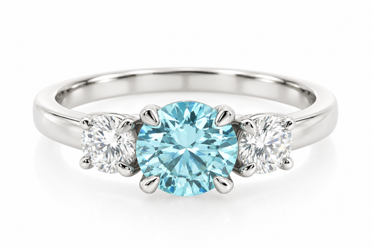 14CT WHITE GOLD BLUE & WHITE DIAMOND TRILOGY RING