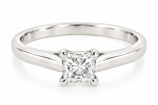 18CT WHITE GOLD PRINCESS CUT DIAMOND SOLITAIRE RING