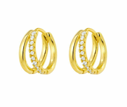 SILVER GOLD PLATED DOUBLE HOOP HUGGIE