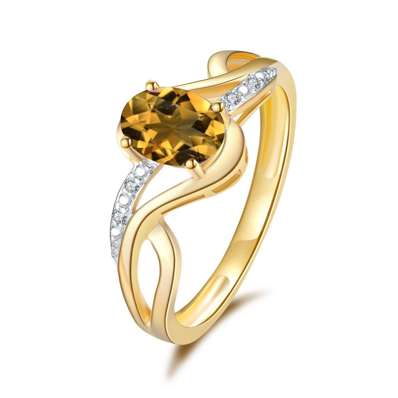 9YG CITRINE & DIAMOND RING