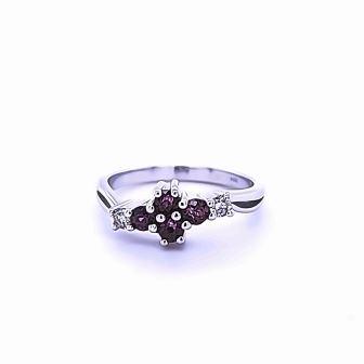 9WG RHODALITE GARNET & DIAMOND DRESS RING