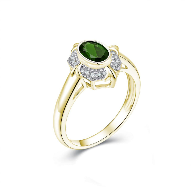 9CT Y & WG GREEN TOURMALINE & DIAMOND RING