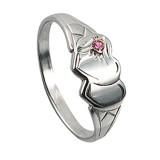 SS DOUBLE HEART PINK CZ SIGNET RING