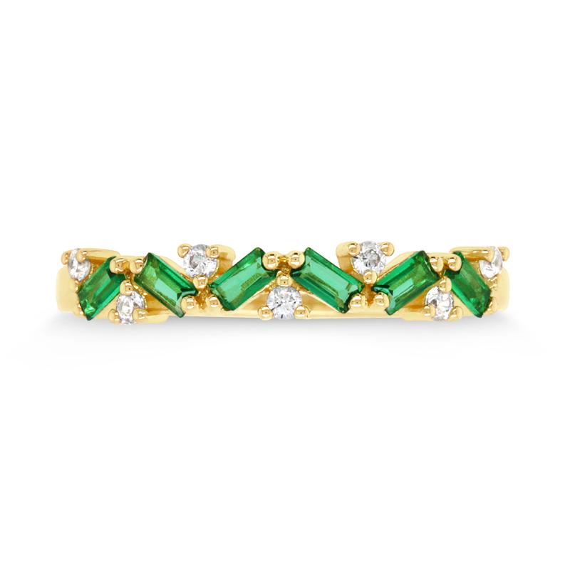 9CT YELLOW GOLD EMERALD & DIAMOND RING