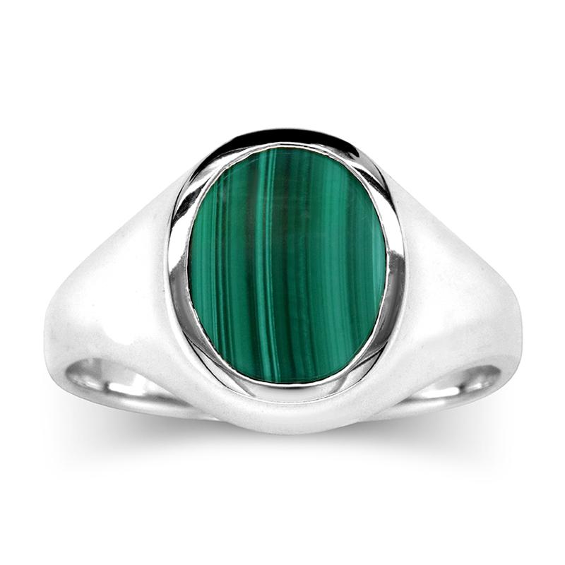 STERLING SILVER SIGNET RING WITH MALACHITE