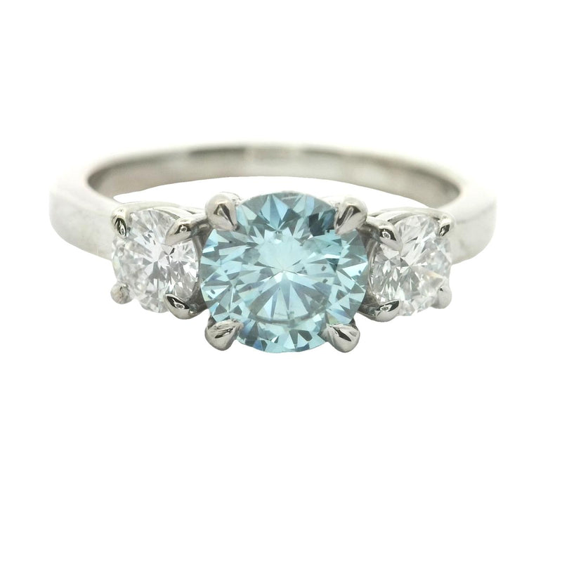 14CT WHITE GOLD BLUE & WHITE DIAMOND TRILOGY RING