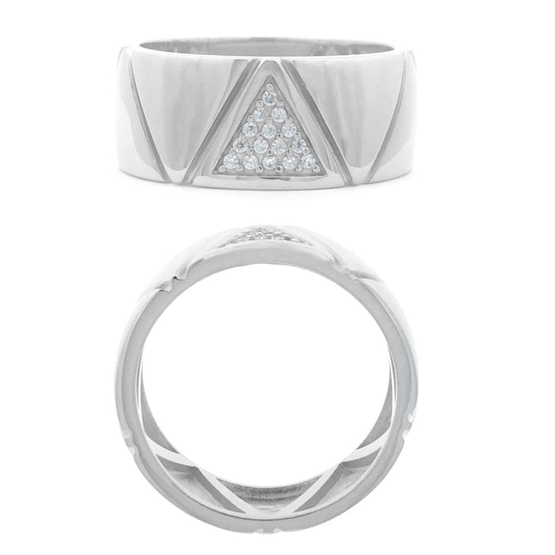 STERLING SILVER WIDE CUBIC ZIRCONIA SET RING