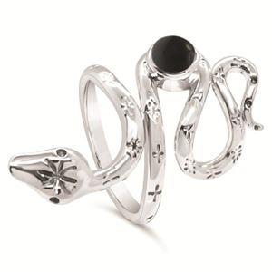 STERLING SILVER ONYX SET SNAKE RING