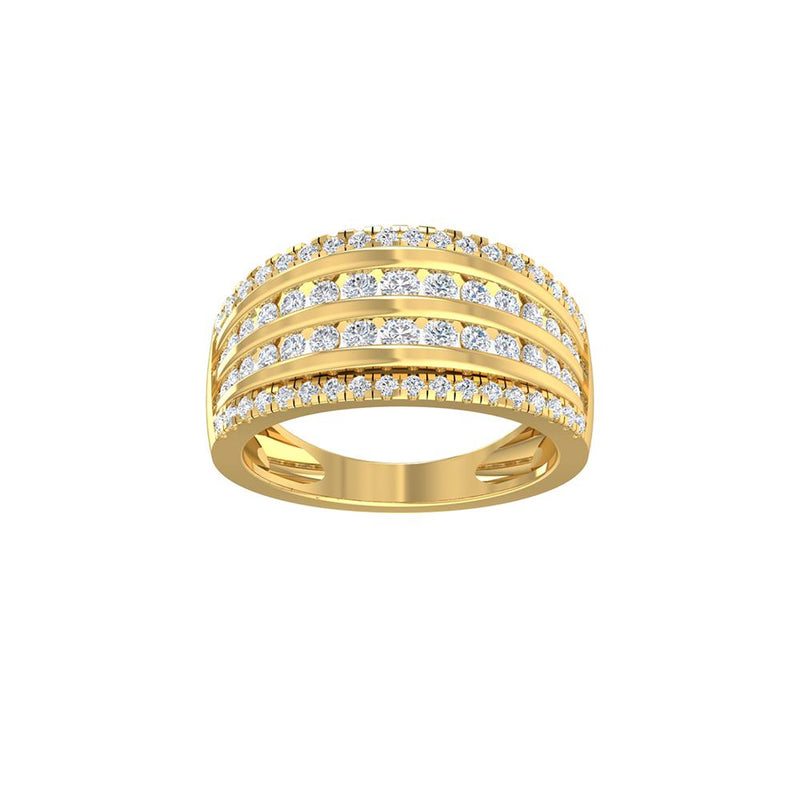 9CT YELLOW GOLD MULTI ROW DIAMOND DRESS RING - 1.00CT