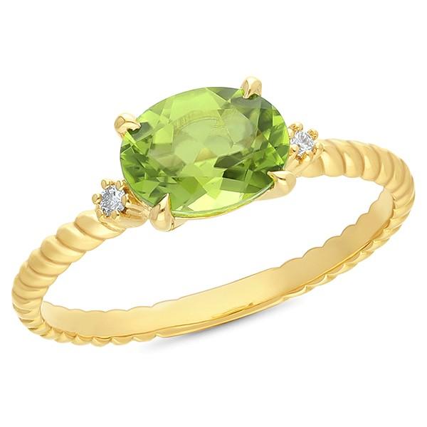 9CT YELLOW GOLD PERIDOT AND DIAMOND RING