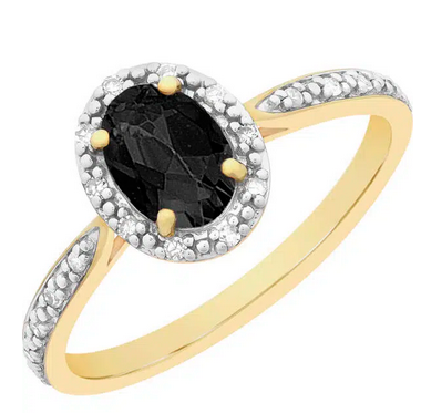9CT YELLOW GOLD SAPPHIRE & DIAMOND RING