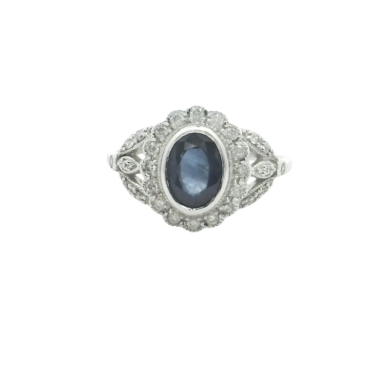 9CT WHITE GOLD SAPPHIRE & DIAMOND RING