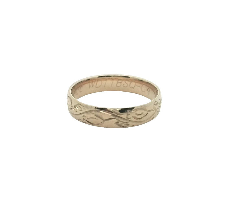 9CT YELLOW GOLD ENGRAVED BAND