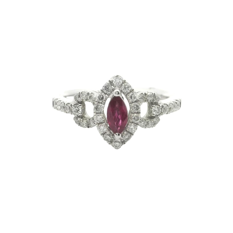 18CT WHITE GOLD RUBY & DIAMOND RING